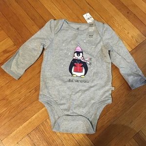 NEW! Baby Gap “Let It Snow” Penguin Gray Bodysuit